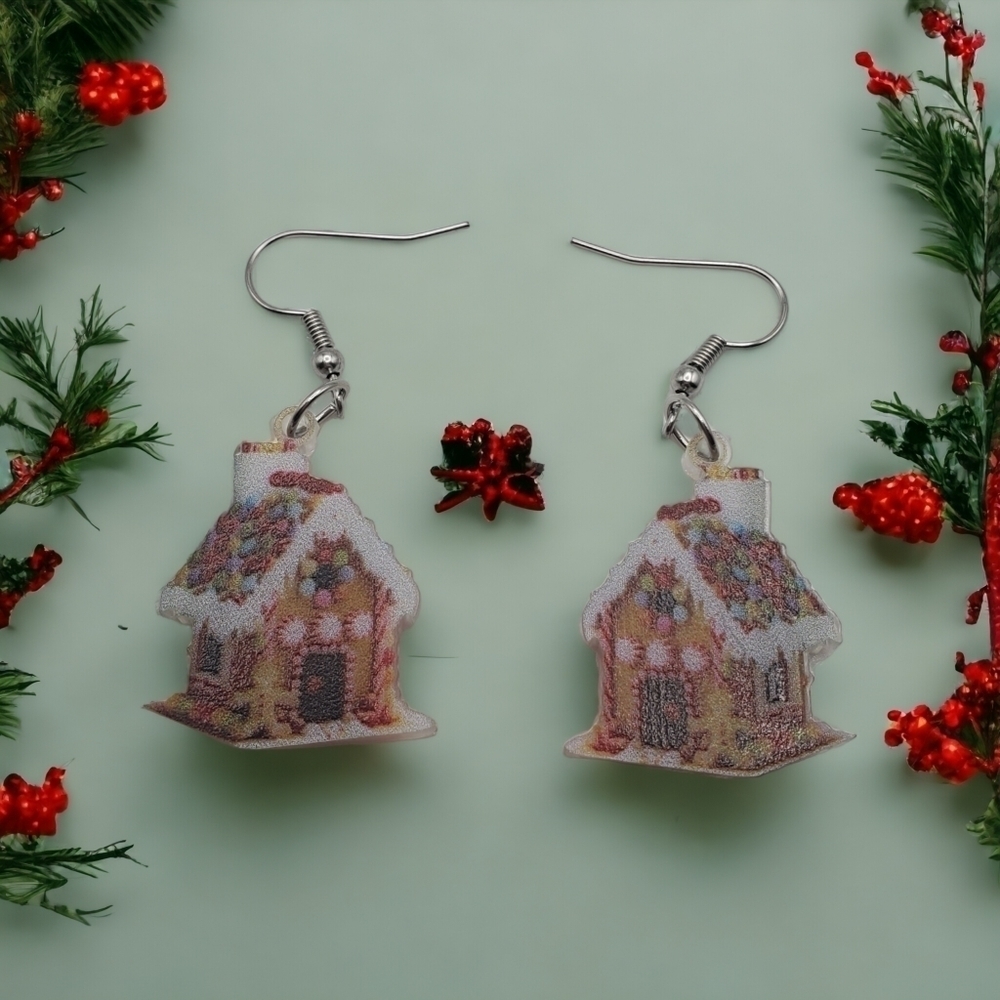 Fairy Tale Christmas Gingerbread House Earrings